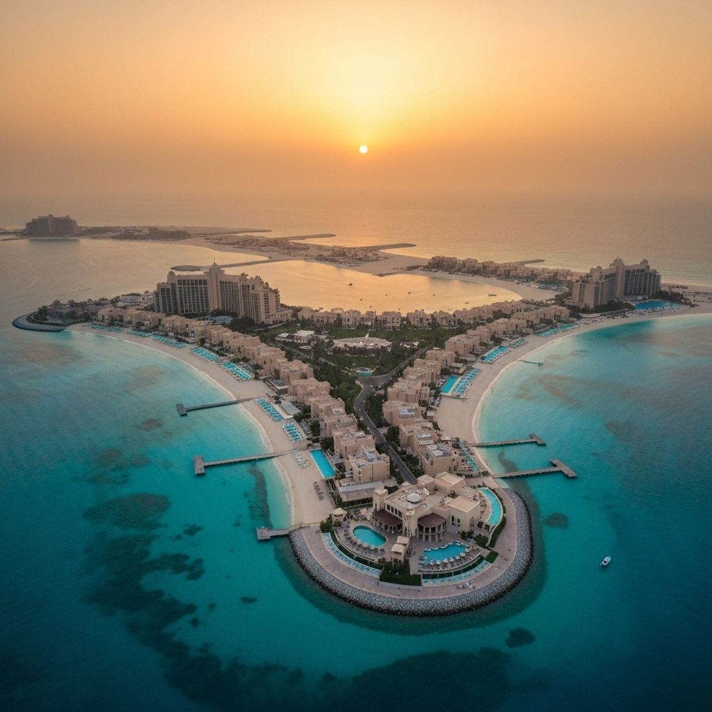 Al Marjan Island aerial view at sunset
